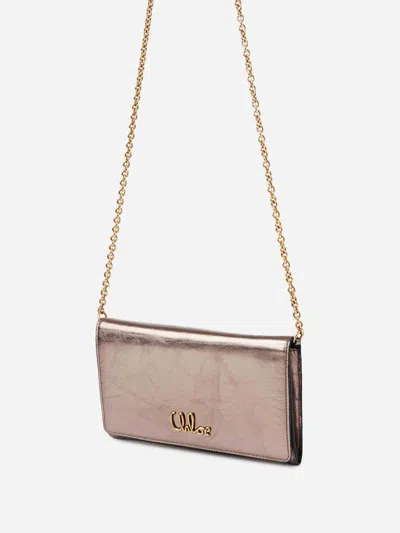Chloé Iconic Wallet On Chain In Metallic Leather In Multi