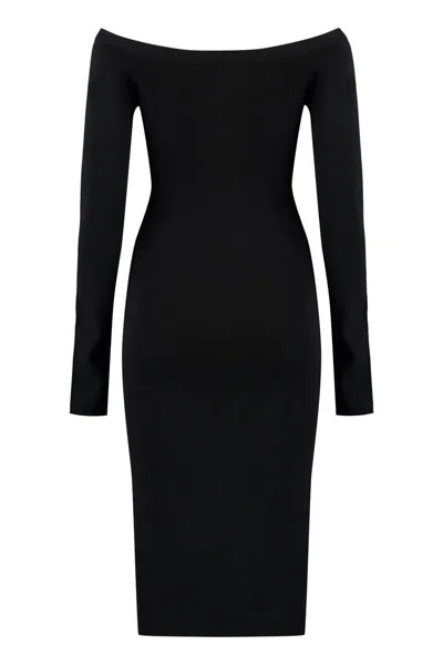 Off-white Viscose Knit Midi Dress With Logo Intarsia In Black