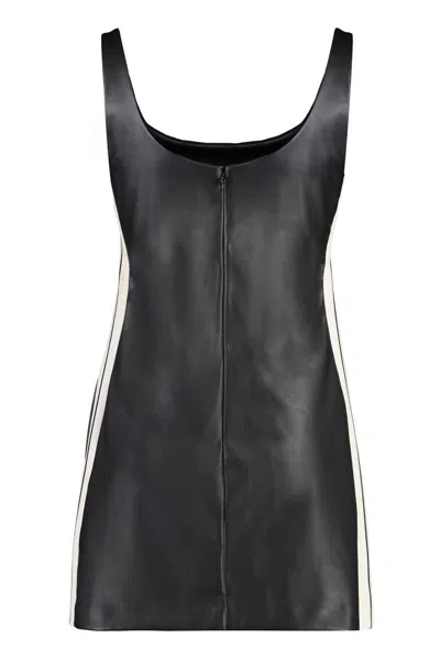 Palm Angels Leather-effect Logo Mini Dress In Black