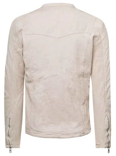 Giorgio Brato Beige Jacket With Two-way Zip In Leather Man In Neutral