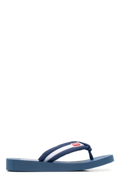 Kenzo Logo Patch Striped Flip-flops - Men's - Rubber/fabric In Blue
