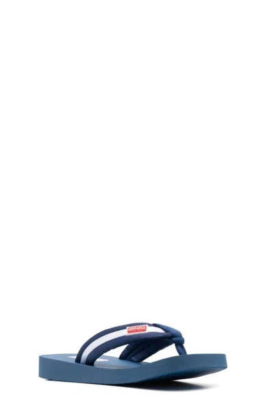 Kenzo Logo Patch Striped Flip-flops - Men's - Rubber/fabric In Blue