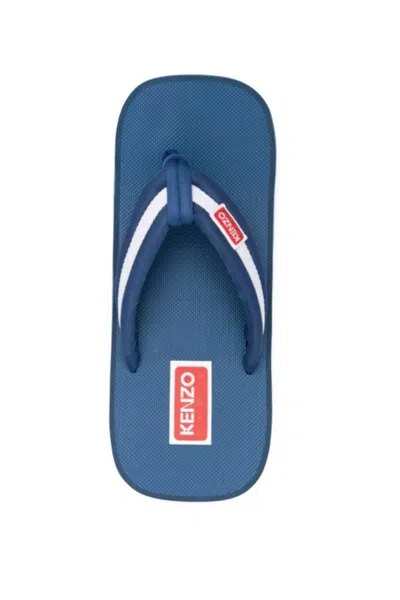 Kenzo Logo Patch Striped Flip-flops - Men's - Rubber/fabric In Blue