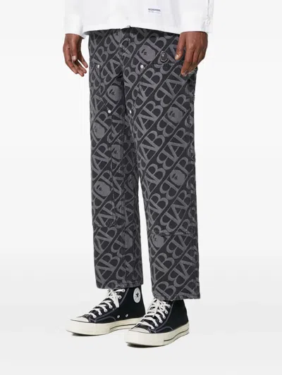 A Bathing Ape Logo-pattern Carpenter Jeans In Gray