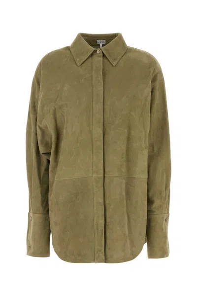Loewe Camicia In Pelle Scamosciata Verde Salvia Donna In Green