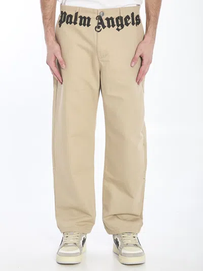 Palm Angels Chino Pants With Logo Branding In Neutral