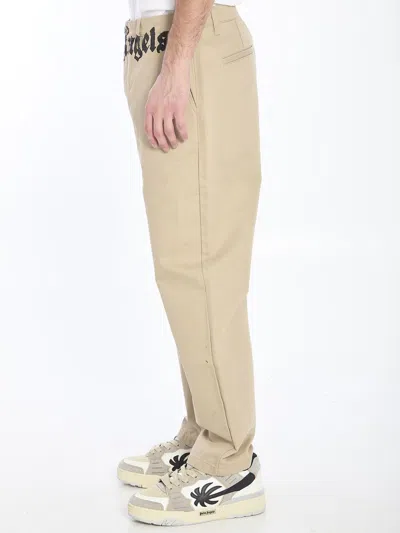 Palm Angels Chino Pants With Logo Branding In Neutral