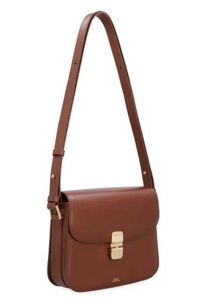Apc A.p.c. Small Tan Leather Shoulder Bag With Adjustable Strap In Brown