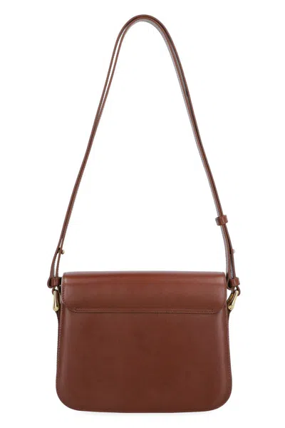 Apc A.p.c. Small Tan Leather Shoulder Bag With Adjustable Strap In Brown