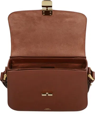 Apc A.p.c. Small Tan Leather Shoulder Bag With Adjustable Strap In Brown