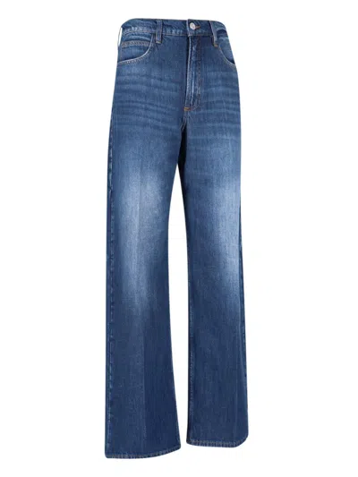 Frame Straight Trousers With Front And Back Pockets In Blue