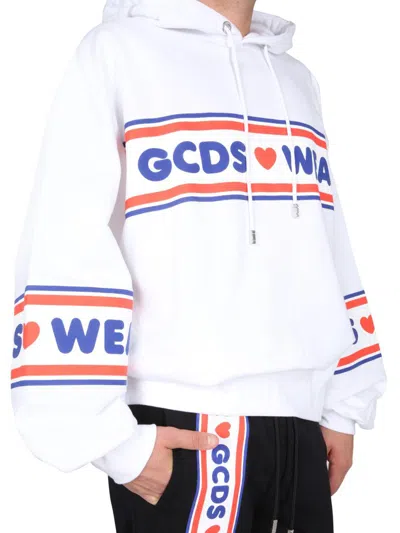 Gcds Logo Hooded Sweatshirt In White