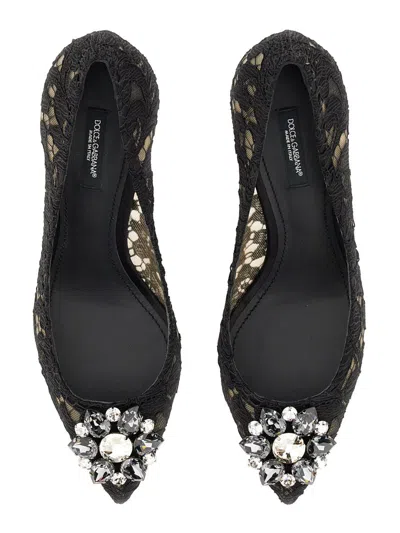 Dolce & Gabbana Scarpe Con Tacco In Pizzo Blu Notte Donna In Black