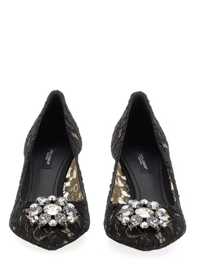 Dolce & Gabbana Scarpe Con Tacco In Pizzo Blu Notte Donna In Black