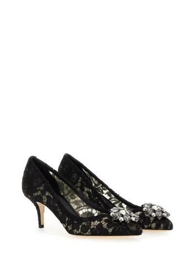 Dolce & Gabbana Scarpe Con Tacco In Pizzo Blu Notte Donna In Black