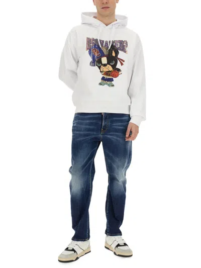 Dsquared2 Men Cotton Sweatshirt With Frontal Print In White
