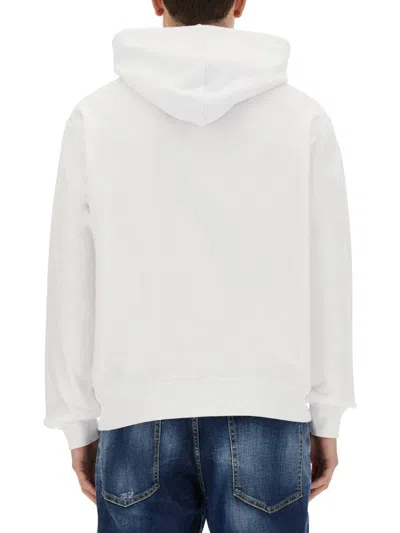 Dsquared2 Men Cotton Sweatshirt With Frontal Print In White