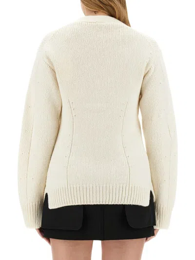 Helmut Lang Fitted Waist Cashmere Cardigan Sweater In Neutral