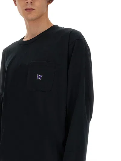 Needles Black Crew-neck Sweatshirt With Embroidery In Black