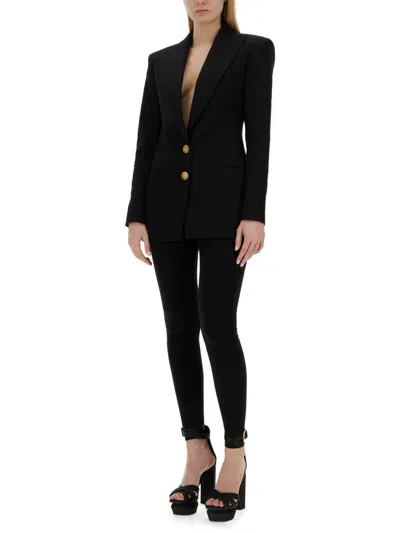 Balmain Logo Button Double-breasted Blazer In Black