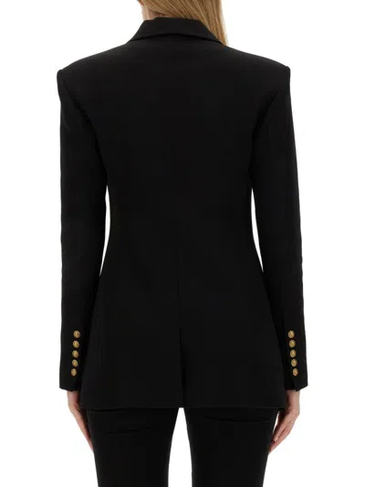 Balmain Logo Button Double-breasted Blazer In Black