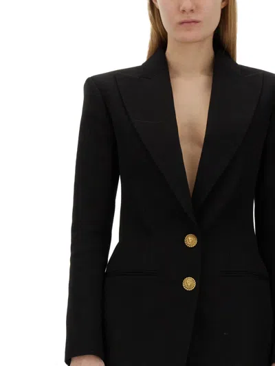 Balmain Logo Button Double-breasted Blazer In Black