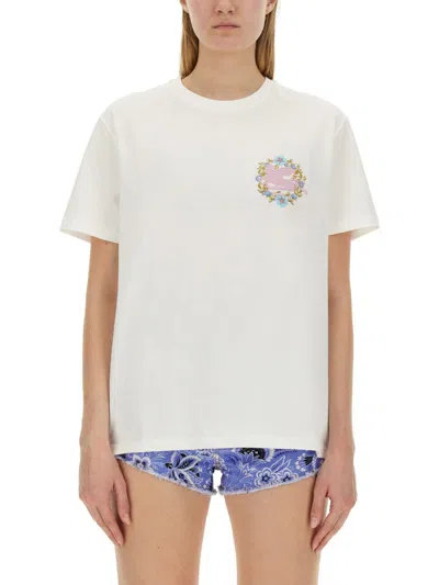 Etro Cotton Crewneck T-shirt W/embroidery In White