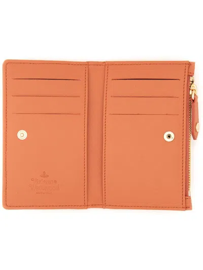 Vivienne Westwood Orange Orb Card Holder With Gold-tone Emblem In Nude