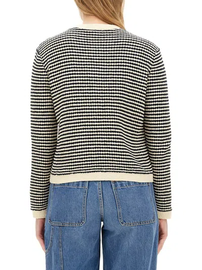 Tory Burch Kendra Contrasting-trim Striped Cardigan In Black