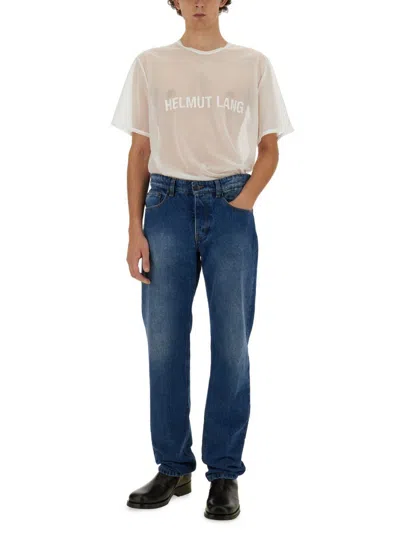 Helmut Lang Sheer White T-shirt With Bold Logo In White