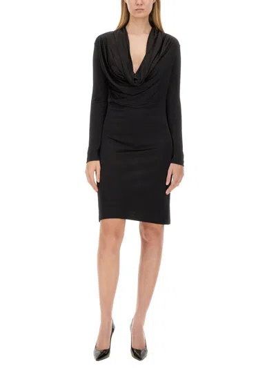 Helmut Lang Liquid Jersey Cowl-neck Dress In Black