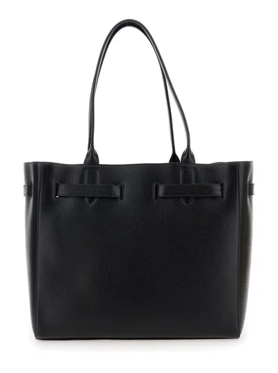 Tom Ford Black Tote Bag With T Detail In Hammered Leather Woman