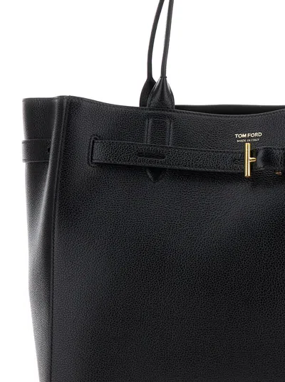 Tom Ford Black Tote Bag With T Detail In Hammered Leather Woman