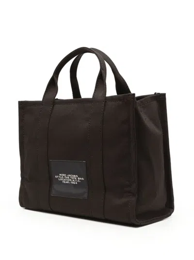 Marc Jacobs 'the Tote' Black Tote Bag With Contrasting Logo Print In Cotton Black Woman