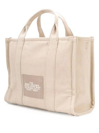 Marc Jacobs 'the Small Tote' Beige Tote Bag With Logo Print In Cotton Woman