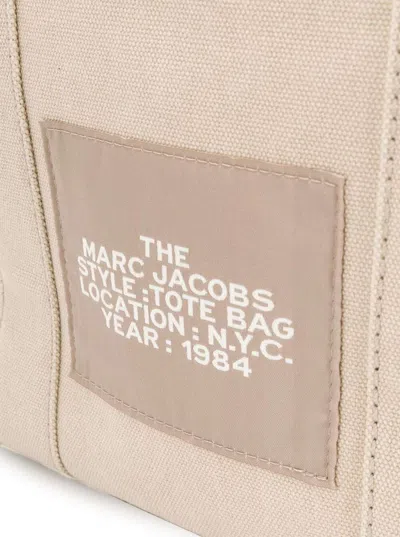 Marc Jacobs 'the Small Tote' Beige Tote Bag With Logo Print In Cotton Woman