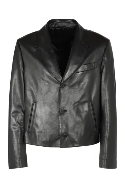Ferragamo Lapel Collar Leather Jacket With Front Pockets