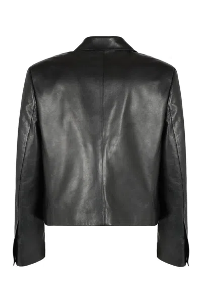 Ferragamo Lapel Collar Leather Jacket With Front Pockets
