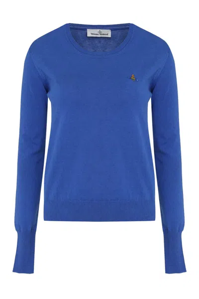 Vivienne Westwood Orb-embroidered Cotton-cashmere Jumper In Blue