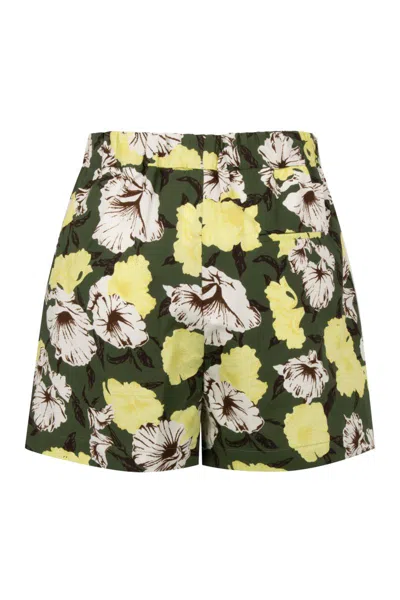 Msgm Cotton High-rise Floral Print Shorts In Green