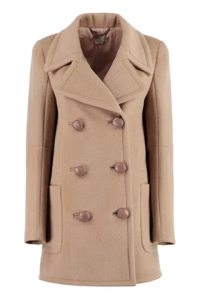 Stella Mccartney Double-breasted Wool Coat In Brown