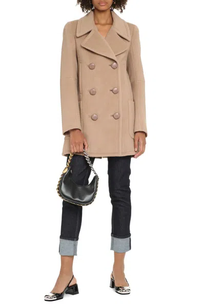 Stella Mccartney Double-breasted Wool Coat In Brown