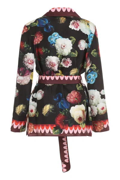 Dolce & Gabbana Belted Floral-print Silk-twill Shirt In Black