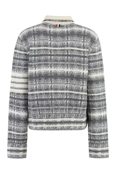 Thom Browne Collared Checkered Jacket Front Pockets In Gray