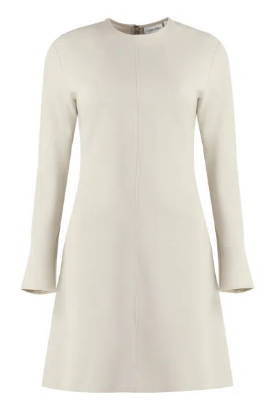 Calvin Klein Recycled Material Long Sleeve Dress In White