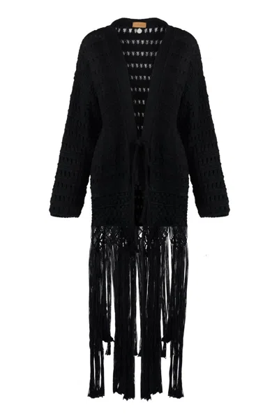 Alanui Love Letter To India Cotton Cardigan In Black