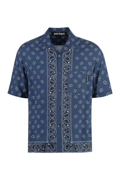 Palm Angels Paisley-print Bowling Shirt In Blue