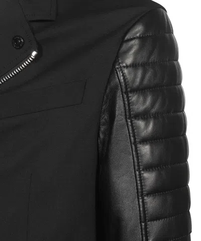 Dsquared2 Zippered Jacket With Lapel Collar And Leather Sleeves In Black
