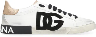 Dolce & Gabbana Portofino Leather Sneakers In White