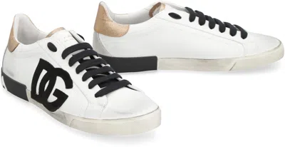 Dolce & Gabbana Portofino Leather Sneakers In White
